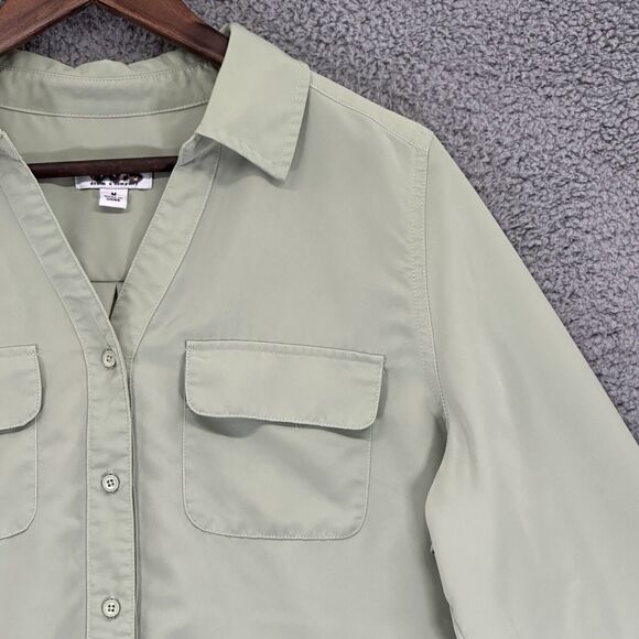 D&Co. Soft Utility Tunic Top Women M Green Button Front Roll Tab Long Sleeve J09 - Picture 2 of 12